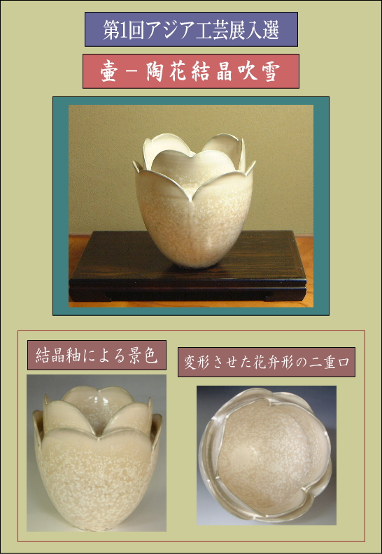 第１回アジア工芸展入選作品・壷「陶花結晶吹雪」の詳細説明