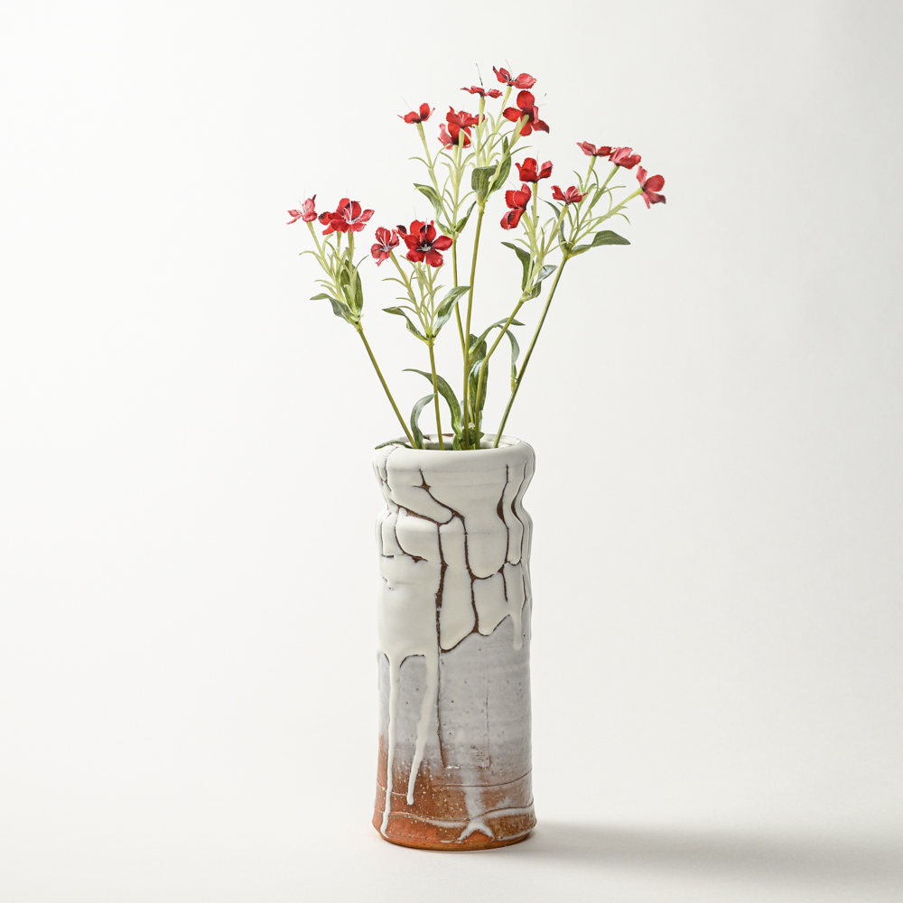 萩焼(伝統的工芸品)花入鬼白松筒矢筈口ヘラメ
