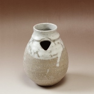 萩焼(伝統的工芸品)掛花入白萩掛分け茄子口上前
