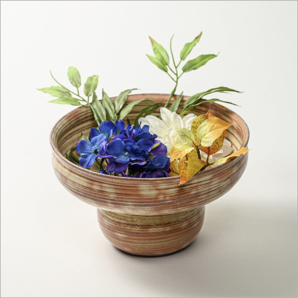 萩焼(伝統的工芸品)コンポート刷毛青荒丸高付