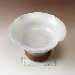 萩焼(伝統的工芸品)コンポート白萩掛分け四つ葉高付