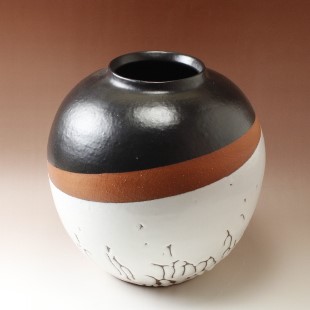 萩焼(伝統的工芸品)壷特大掛分け(鬼白松&黒釉)掛外し丸