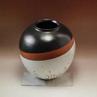 萩焼(伝統的工芸品)壷特大掛分け(鬼白松&黒釉)掛外し丸