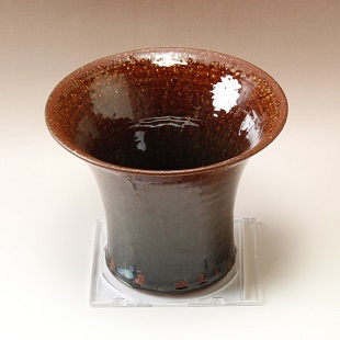 萩焼(伝統的工芸品)植木鉢鉄赤釉荒端反