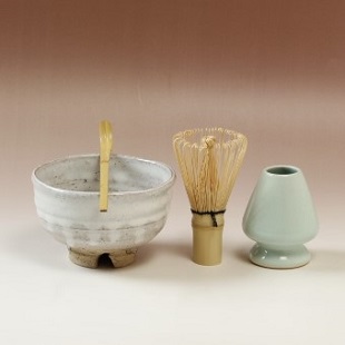 萩焼(伝統的工芸品)茶楽抹茶碗白萩掛分け半筒3点セット付