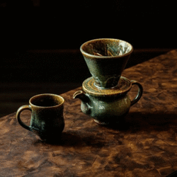 萩焼(伝統的工芸品)コーヒーセット鉄青釉(ポット・ドリッパー・マグカップ)
