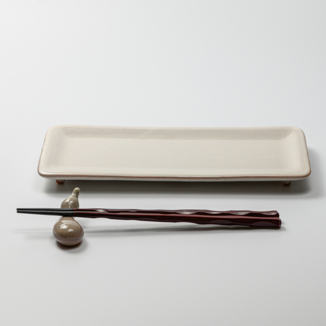 萩焼(伝統的工芸品)タタラ平皿白姫四方11×24